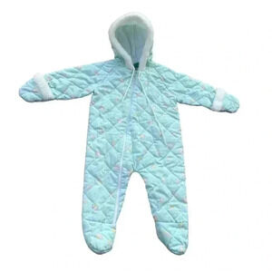 Vintage Baby‎ Quilted Snowsuit w/ Hood Pastel Blue squirrel Warm Cozy